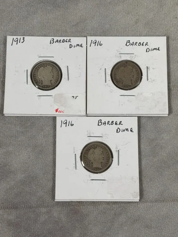 (1) 1913 & (2) 1916 Barber Dimes 90% Silver