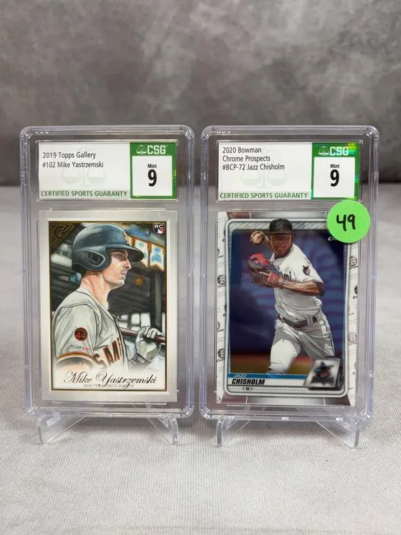 2020 Bowman Prospects Jazz Chisholm CSG 9 & 2019 Topps Galary Mike Yastremski Rc CSG 9