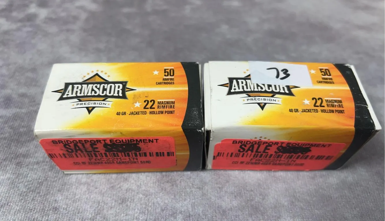 (2) 50 Round Boxes of Armscor 22 Mag 40 Gr. Jacketed Hollow Point