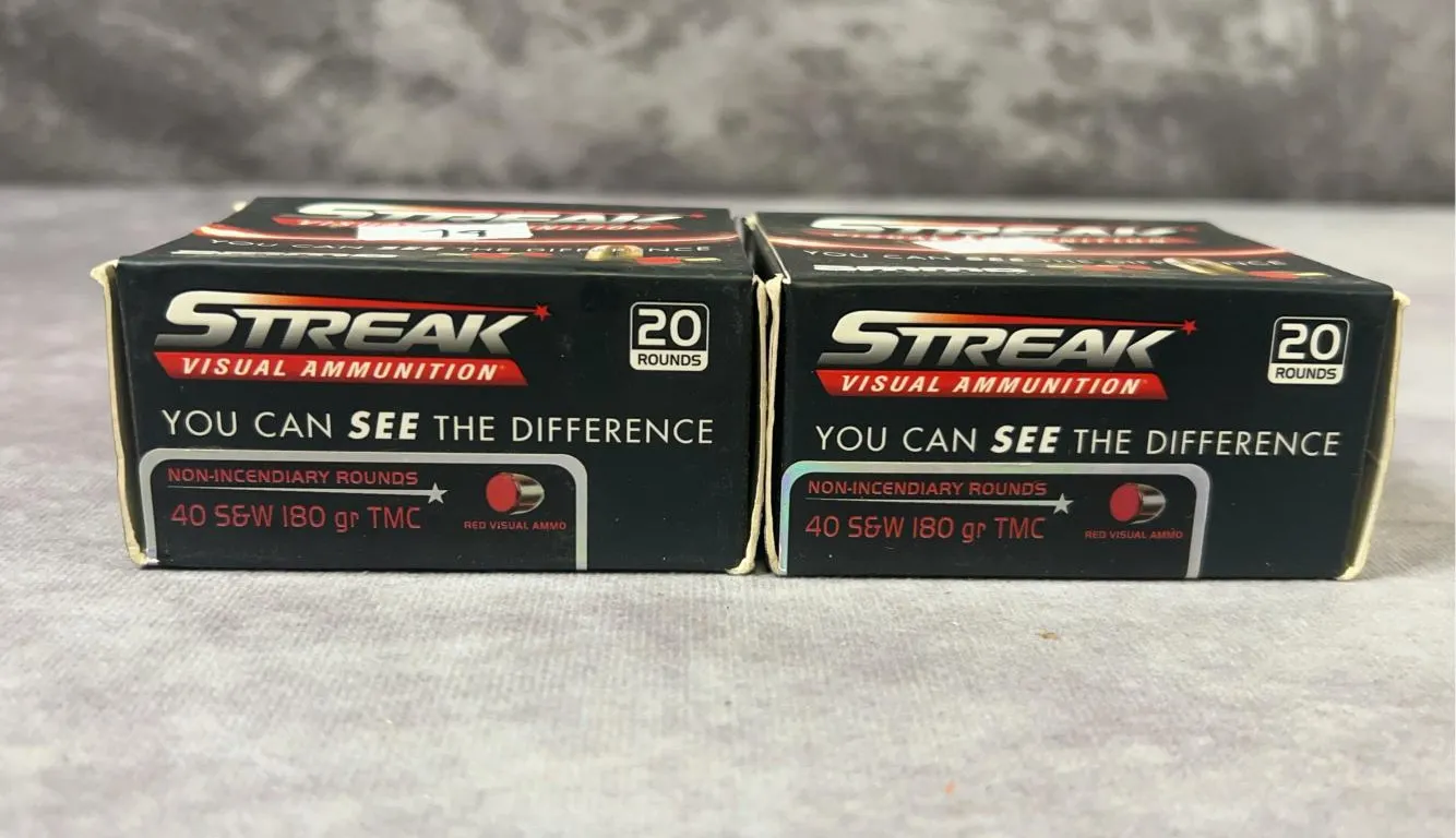 (2) 20 Round Boxes Ammo Inc. "Streak" Non Incendiary Tracer 40 S&W 180 Gr. TMC -Missing 8 Rounds