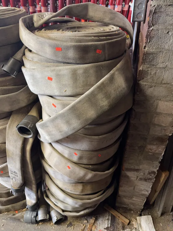 (12) Lot of Fire Hoses w/ Threaded Couplings Various Sizes & Lengths