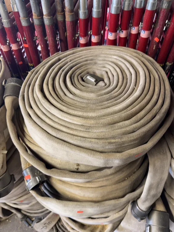 (14) Lot of Fire Hoses w/ Threaded Couplings Various Sizes & Lengths
