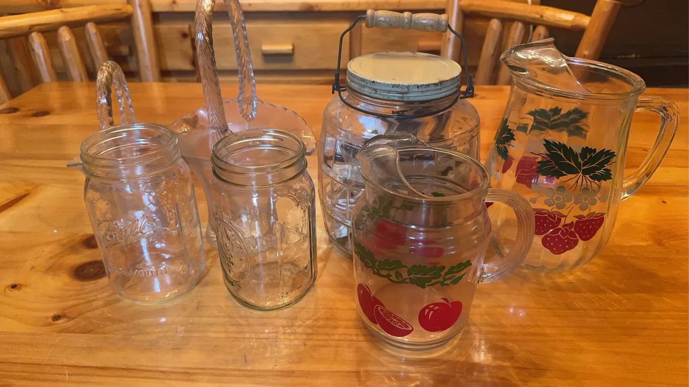 Glass Canister, Glass Water Jugs, Pint Jars and other misc. Glass
