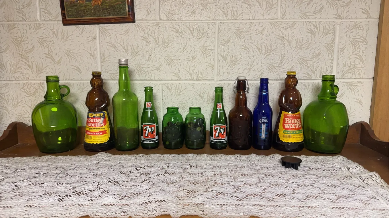 Old 7 Up Bottles, Bud Light and other Misc. Bottles