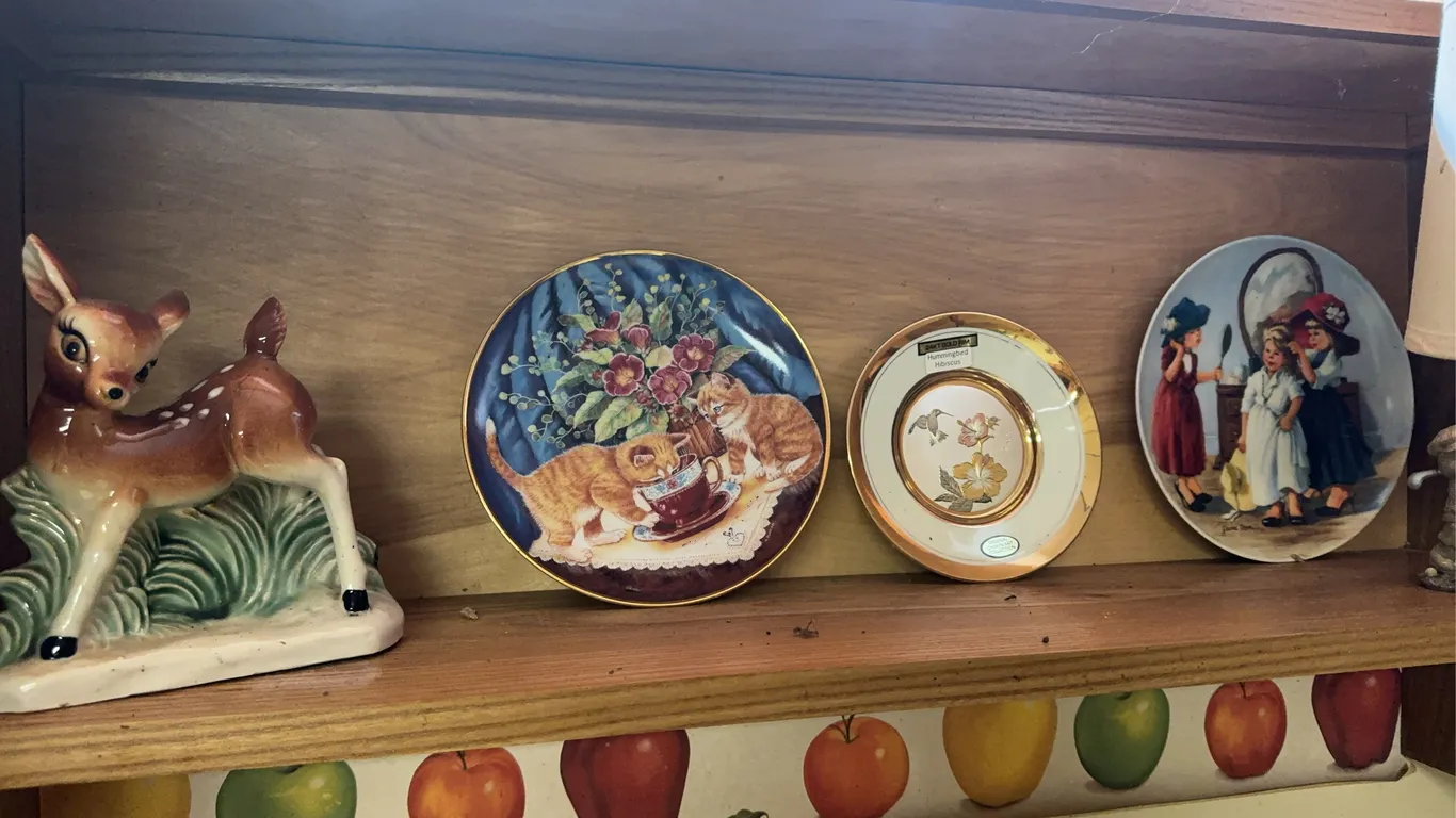 24Kt Gold Rim Hummingbird Hibiscus Plate and other misc.
