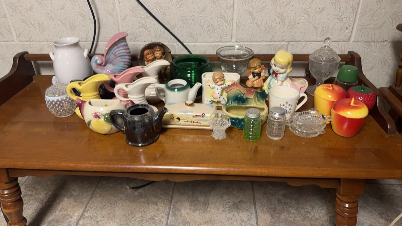 Glass figurines, Trinket Dishes, Creamers, Glass Plates and other misc. Glass