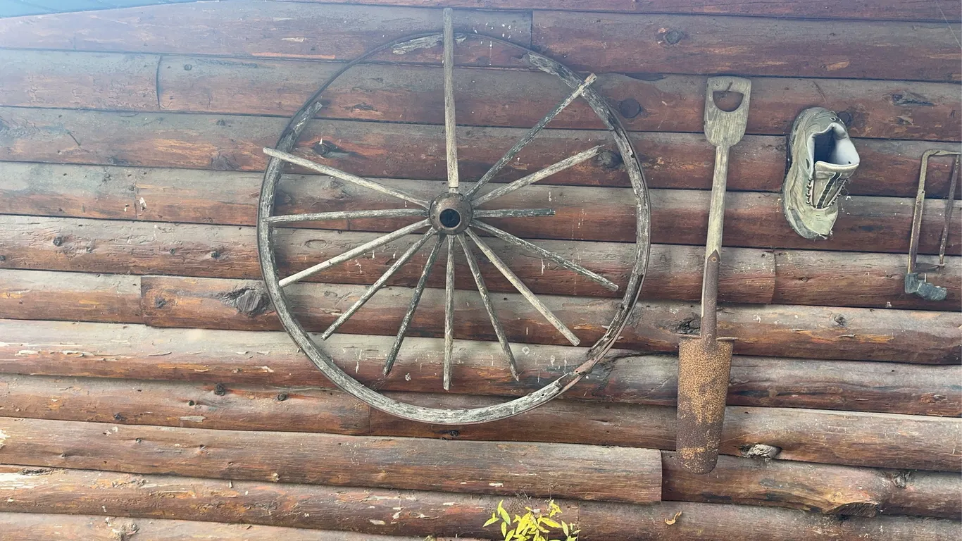 Old Wooden Wagon Wheel, Antique Tools and other misc.