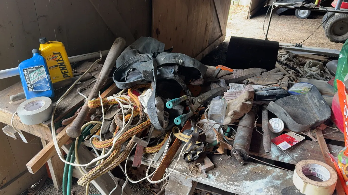 Wooden Table w/Tools and other misc.
