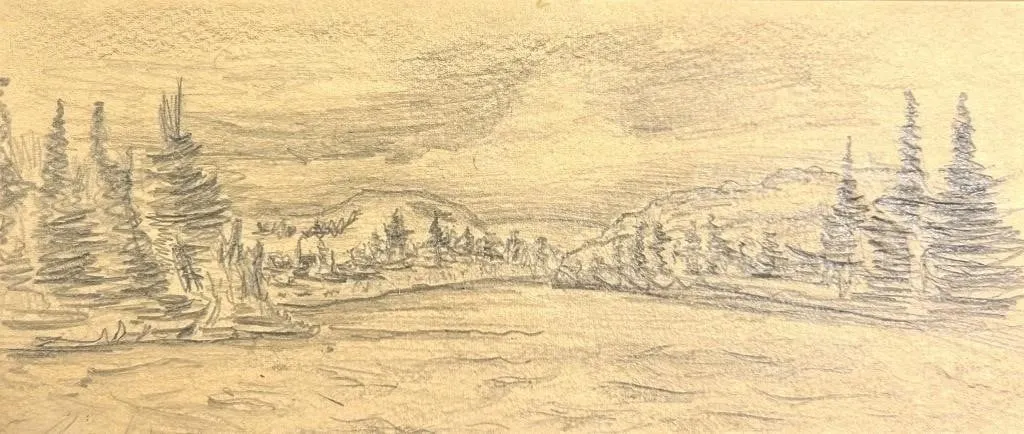 ROBERT V. ROSEWARNE "BEEF LAKE" GRAPHITE DRAWING