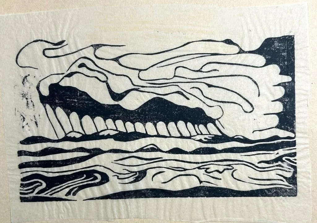 ROBERT V. ROSEWARNE "STORM AT SEA" LINOCUT
