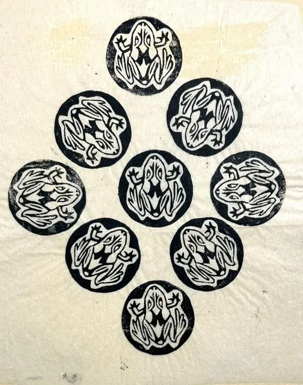 ROBERT V. ROSEWARNE FROGS PATTERN LINOCUT