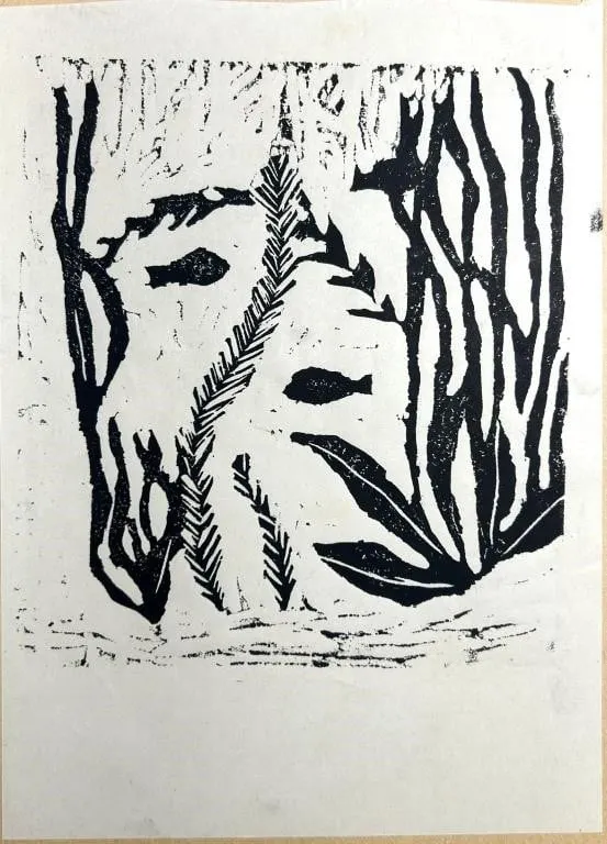 L. PYEFINCH MODERNIST AQUATIC LINOCUT PRINT