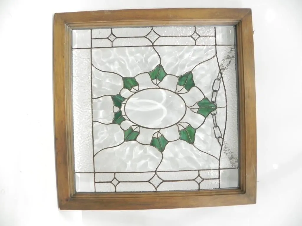 ANTIQUE LEADED BEVELED & STAINED GLASS WINDOW