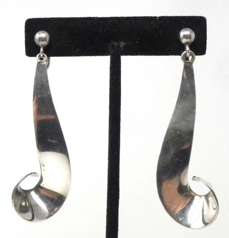 MEXICO STERLING SILVER SWIRL DROP EARRINGS 15.76g