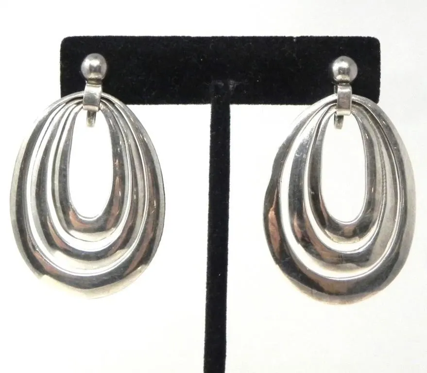 MEXICO STERLING SILVER OVAL DROP EARRINGS 18.09g