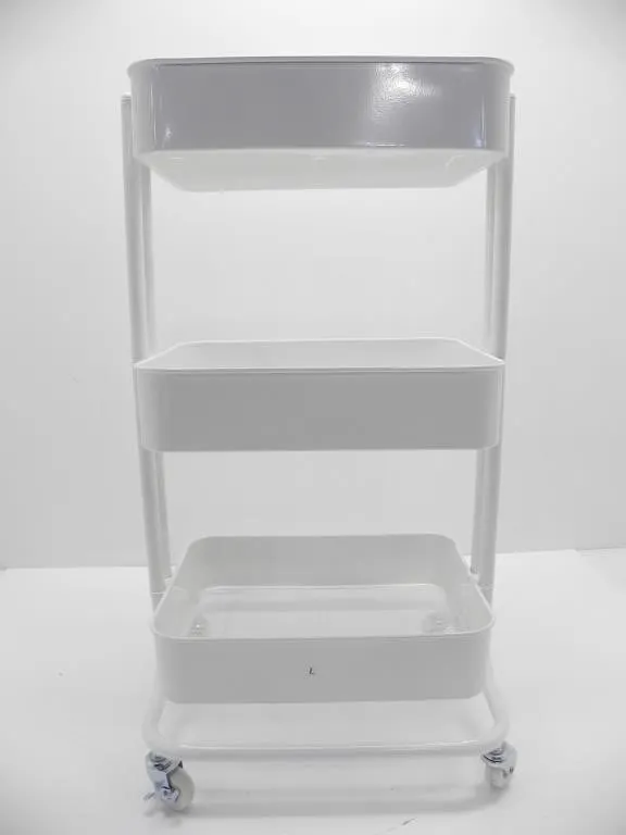 WHITE METAL 3 TIER ROLLING CART
