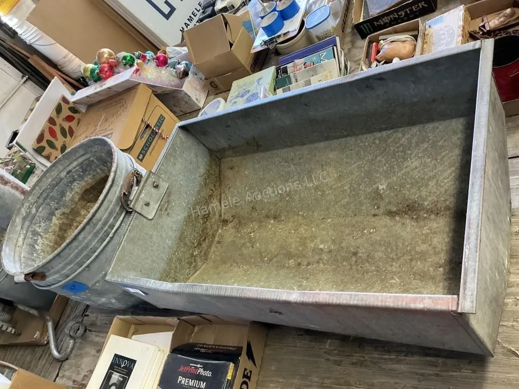 3 Galvanized Metal Tubs & Trough