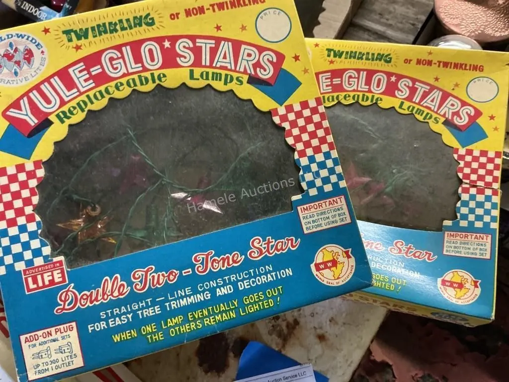 2 Vintage Christmas Yule-Glo Stars Lights