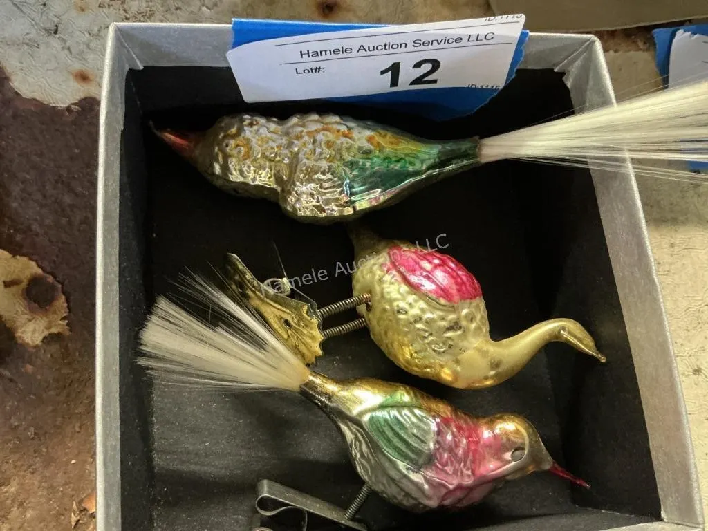 3 Vintage Glass Bird Ornaments