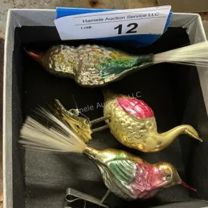 3 Vintage Glass Bird Ornaments