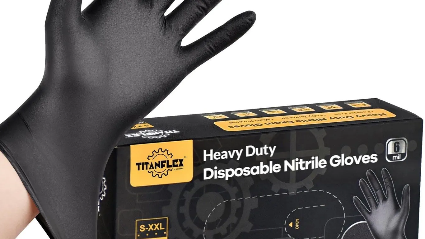 TitanFlex Heavy Duty Black Nitrile Gloves,...