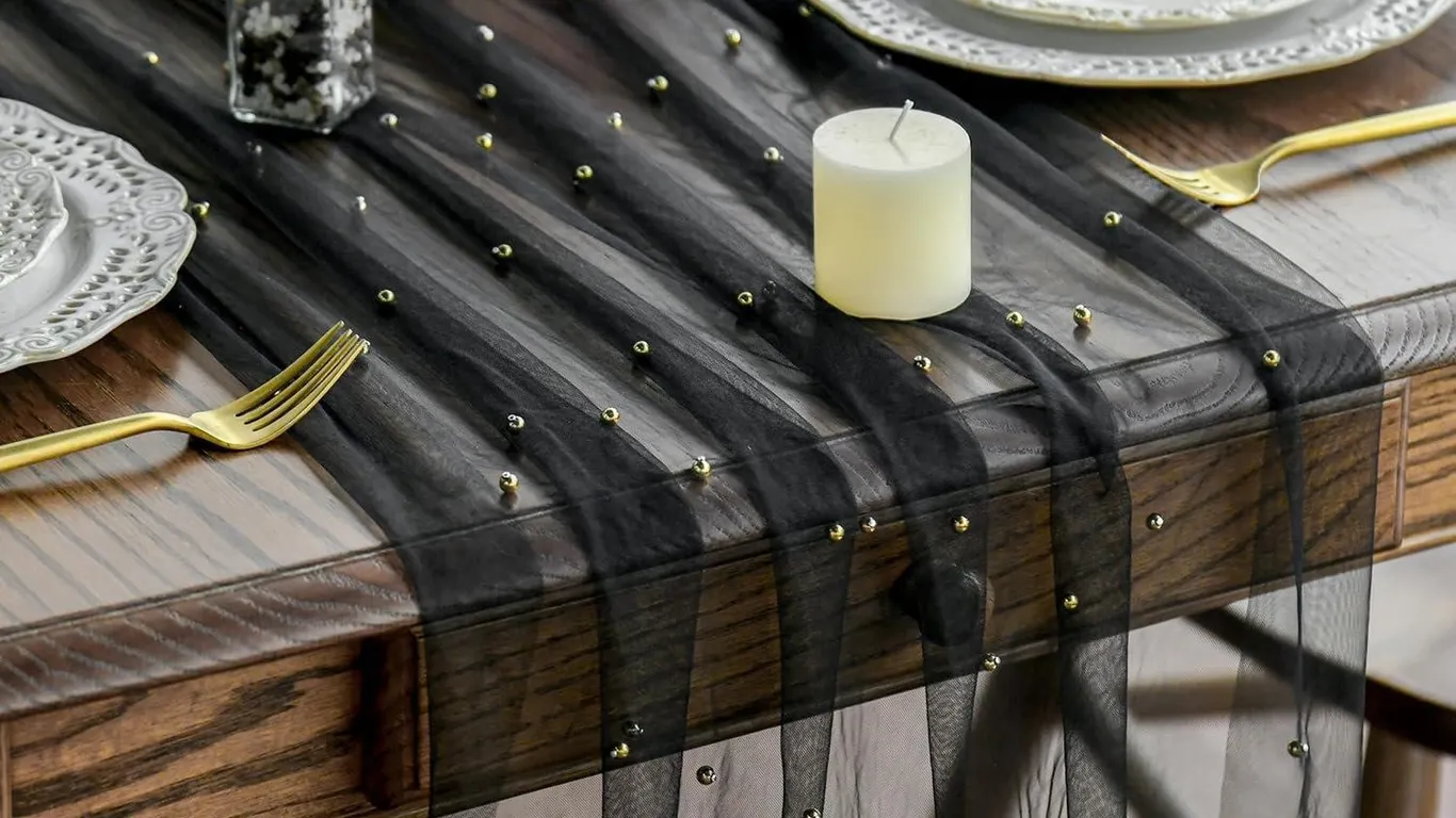 Artoid Mode Pearl Black Gauze Table Runner 10FT...