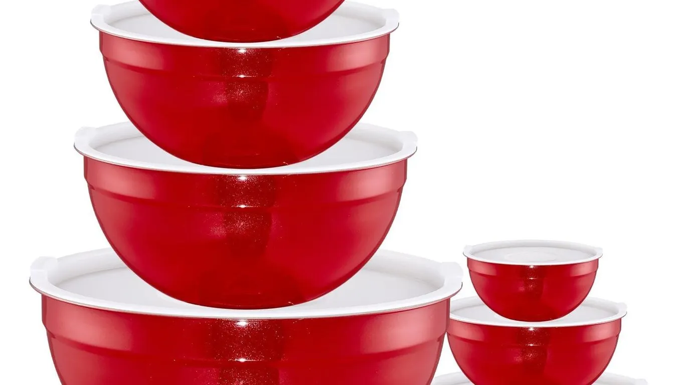 LKTDYMEG Red Mixing Bowls with Lids Set of 7,...