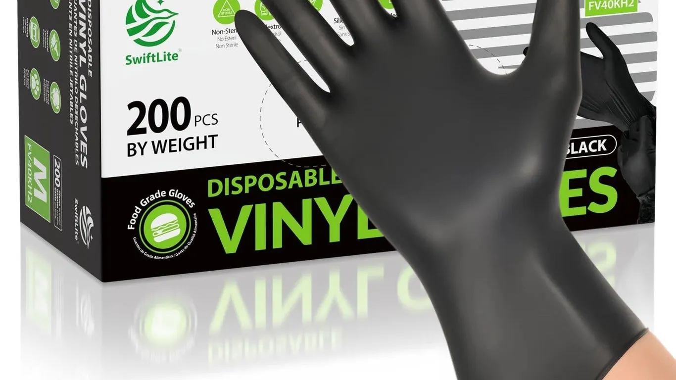 SWIFTLITE Black Vinyl Gloves, Food Grade Gloves...