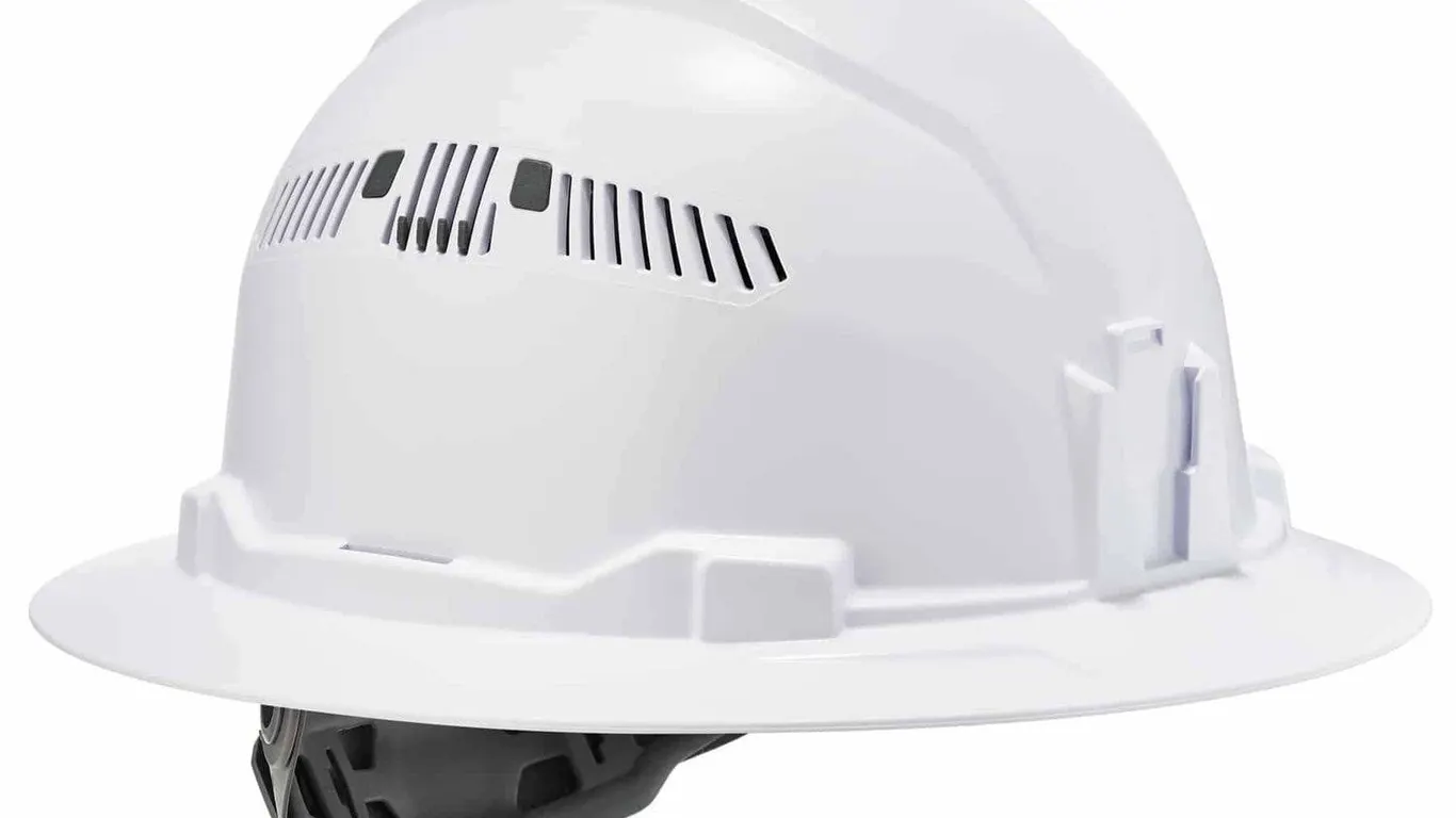 Vented Hard Hat , Full Brim Style, Ratchet...