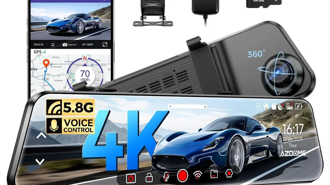 AZDOME PG17 2CH Mirror Dash Cam 4K - 12" Touch...