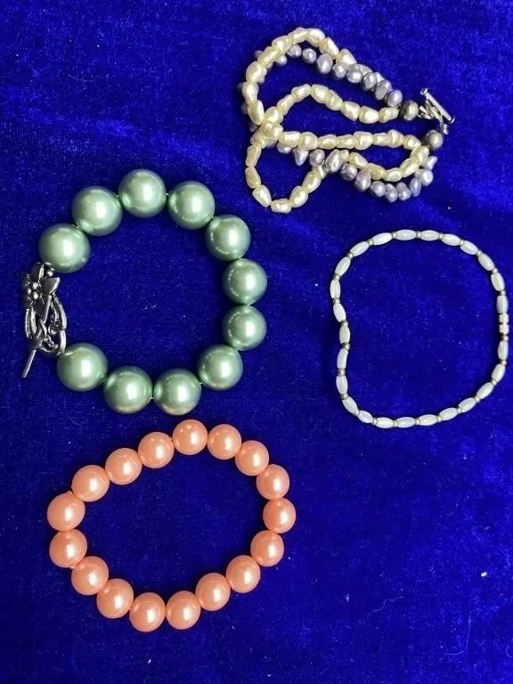 Four Faux Pearl Beaded Bracelets