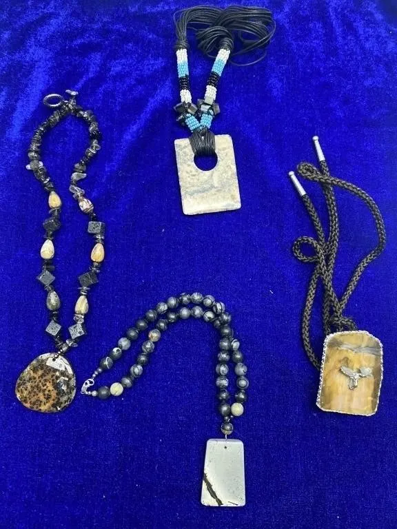 Lot of 4 Stone Bead & Pendant Necklaces