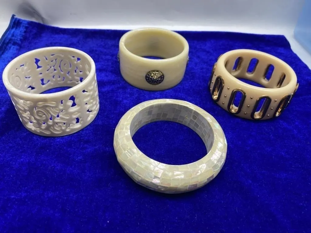 Bangle Bracelets - Carved, Mother of Pearl, Enamel