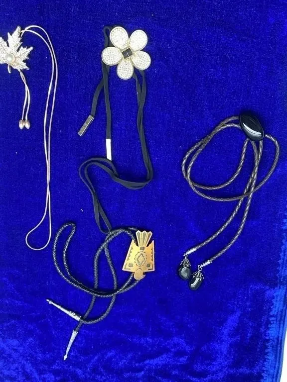 Assorted Bolo Ties and Rhinestone Jewelry