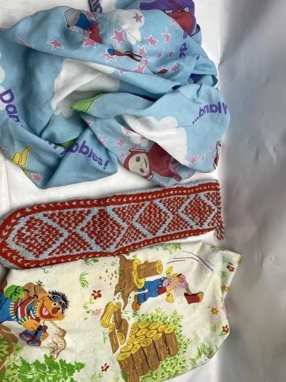 Vintage Character Fabric Sheets & Knit Sash Lot