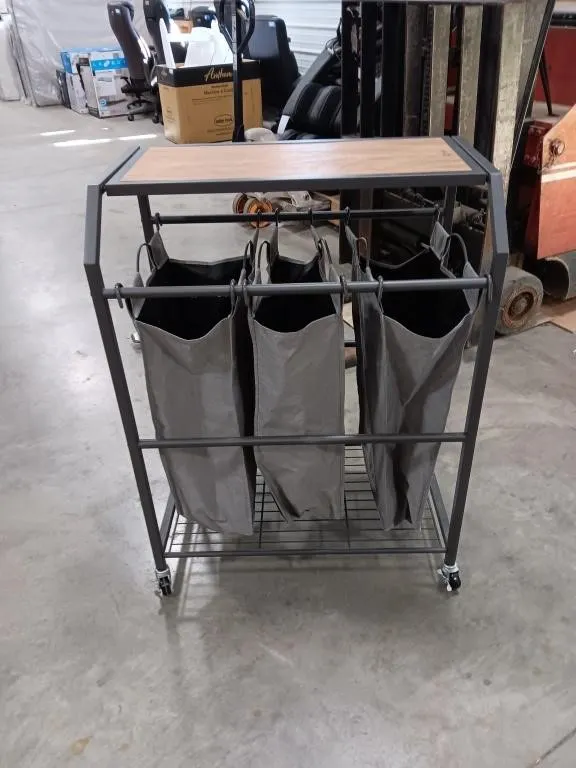 Trinity 3-Bag Laundry Cart With Flip Up Top On