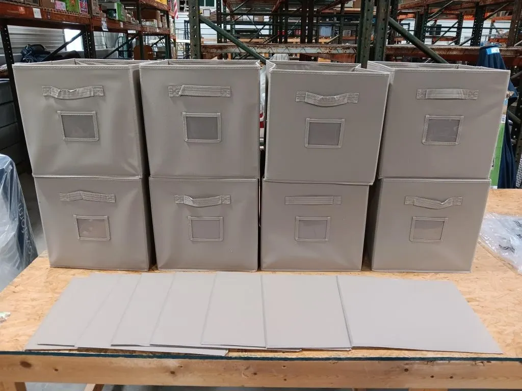 Collapsible storage drawers with bottoms. Eight