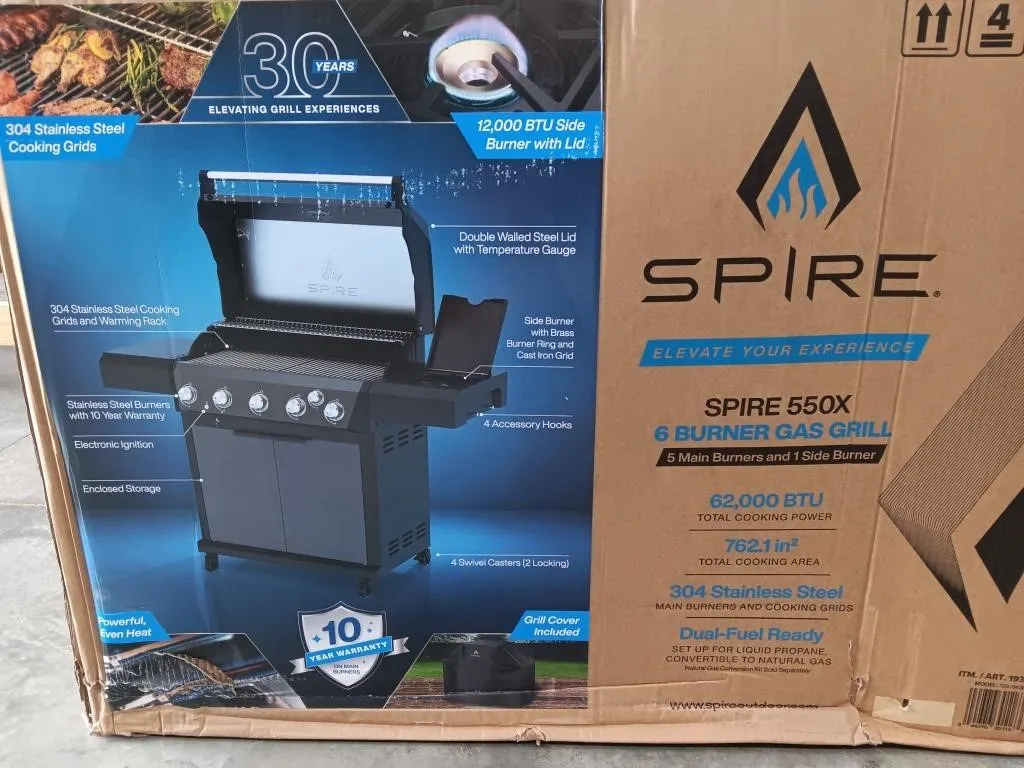 SPIRE 550X gas grill.
Appears to be new in