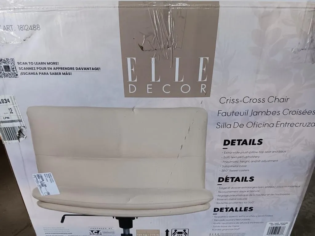 Elle Decor Criss-Cross Chair w/ extra wide seat,