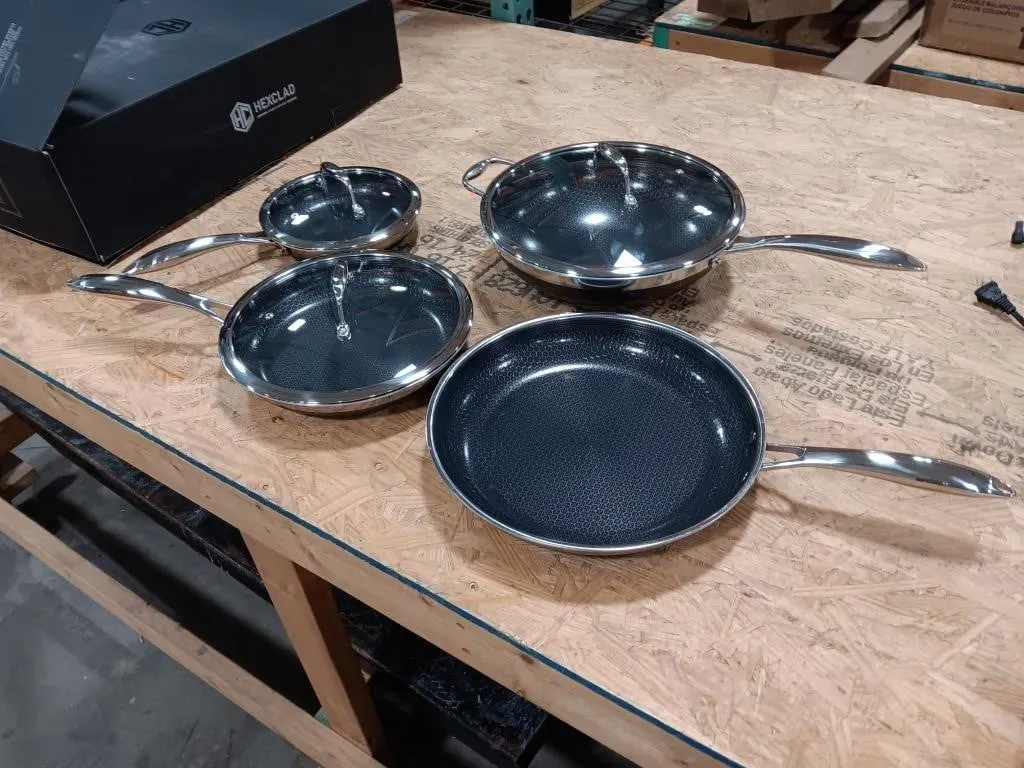 Hexclad Seven Piece Cookware Set. Eight, Ten &