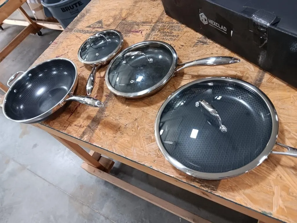 Hexclad Seven Piece Fry Pan Set. Eight, Ten &