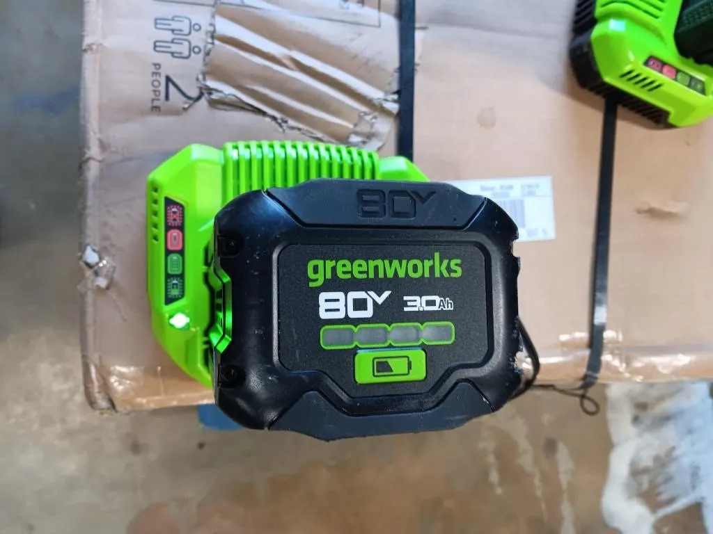 Greenworks 80V Battery With Charging Station.