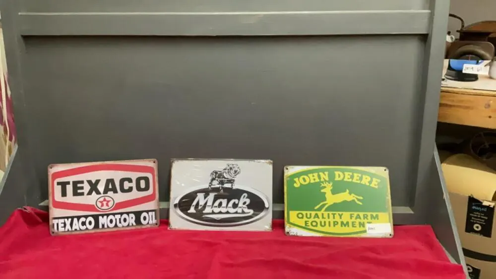 (3) METAL “MAN CAVE” SIGNS - JOHN DEERE, MACK & TEXACO
