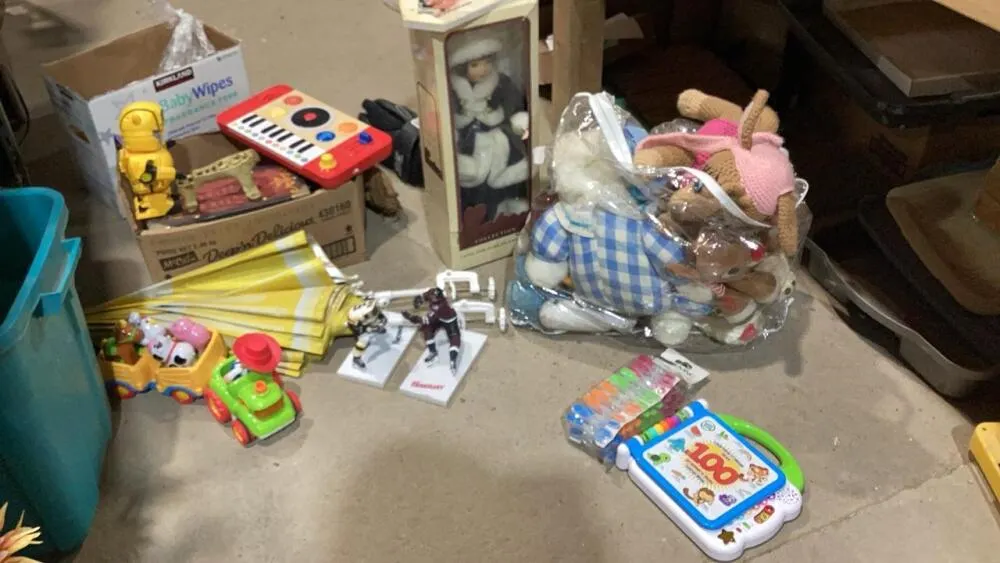 SHELF #15 - LOT OF ASSORTED TOYS + SPORTS GEAR
