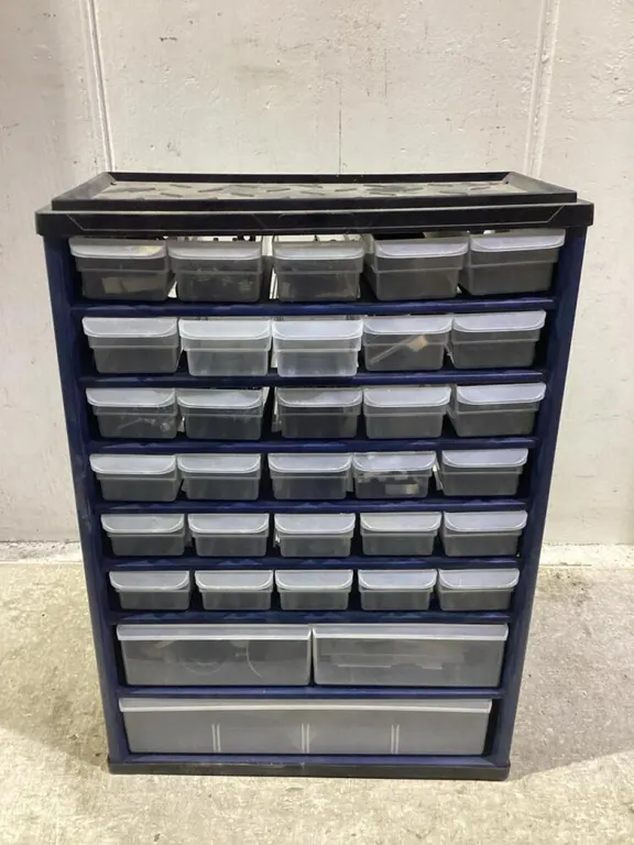 SMALL BITS ORGANIZER W/ CONTENTS - SCREWS, LETTERS, BOLTS & MISCELLANEOUS
