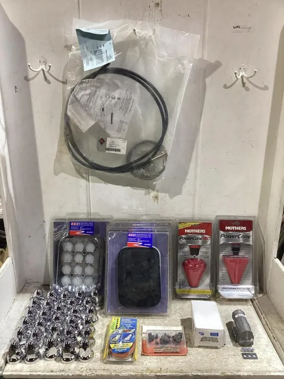 SHOP BOX W/ CAB AIR FILTER, FILTER MEDIA REPLACEMENT, POWER-CONES, HEADLIGHT RESTORATION KIT, WHEEL LUG NUT CAPS & MISCELLANEOUS