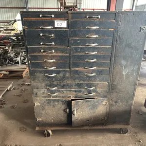 43" x 22" x 53" heavy duty wood hardware cabinet w/ assorted tools & hardware