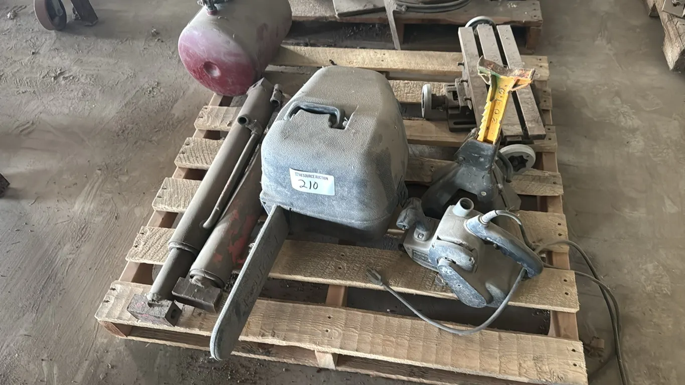 Poulan gas chain saw & portable air tank w/ Porter Cable belt sander