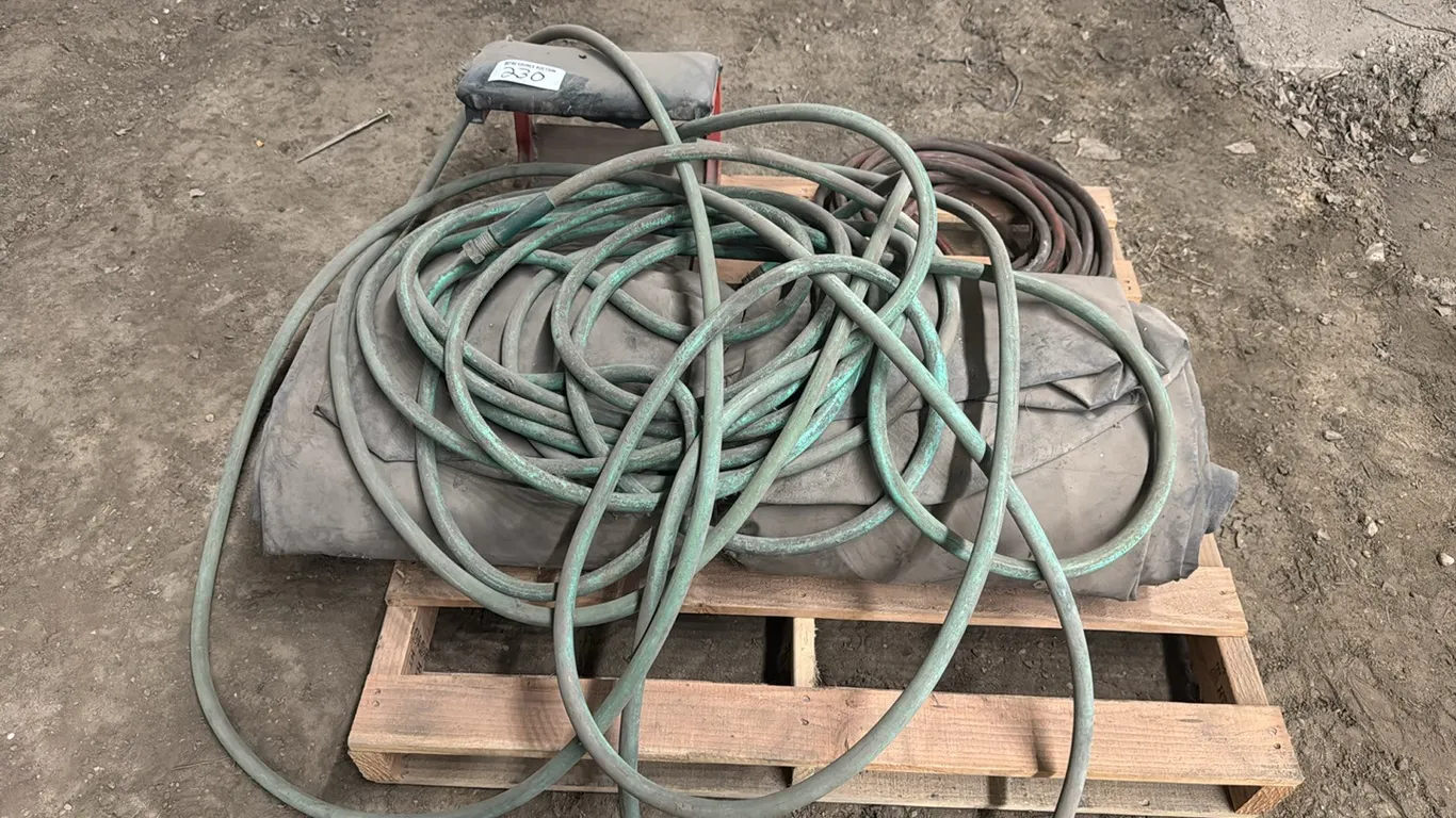 Air hose, garden hose, HD tarp & shop stool