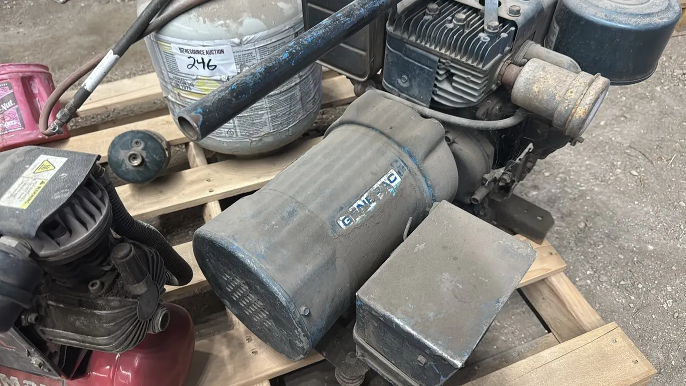 Bertha torch w/ LP tank, Generac generator w/ Briggs & Stratton 276cc engine & small Craftsman air compressor